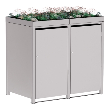 Šviesiai pilkos metalo spalvos šiukšliadėžių dėžė "Tilda" 2 vnt. 240 l talpos.