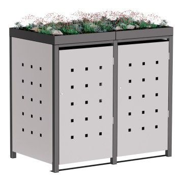 Dvi konteinerių dėžės Anna, 120L talpos, šviesiai pilkos metalo spalvos, su tamsiai pilku rėmu.