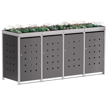 Keturbinė šiukšlių dėžių dėžė "Anna" 4x120L, antracito spalvos, su signalo pilkumo rėmu.