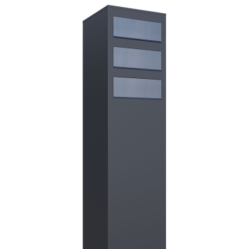 Tris dėžutės pašto dėžutės Monolith, antracito spalvos su nerūdijančio plieno durelėmis.
