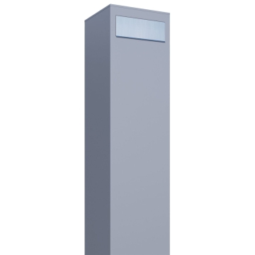 Pašto dėžutė Monolith, pilkos metalo spalvos, su nerūdijančio plieno durelėmis.