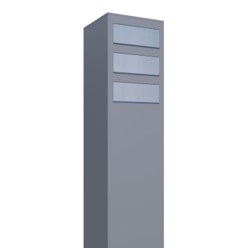 Pašto dėžučių sistema "Monolith" trims, pilka metalo spalva su nerūdijančio plieno durelėmis.