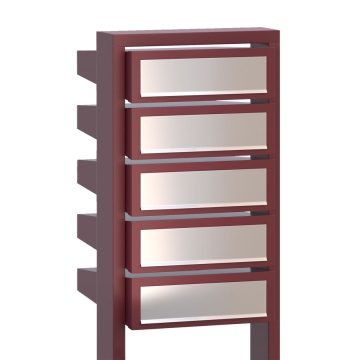 Laiškų dėžutės kompleksas „Stairs for Five“, raudonas su nerūdijančio plieno durelėmis