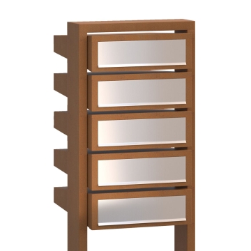 Laiškų dėžutės komplektas "Stairs for Five", rūdžių spalvos, su nerūdijančio plieno durelėmis.