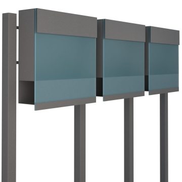Manhatano pašto dėžučių sistema Special Blue, skirta trims, pilka metalo spalvos