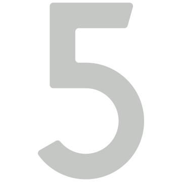 Lipnus namo numeris "5" - 76 mm, šviesiai pilkos spalvos.