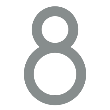 Šiuolaikiškas namo numeris ''8'' - 200 mm, pilkos metalo spalvos