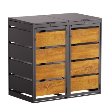 Dvi konteinerių dėžė Kim 2x120L, antracito spalvos su medžio imitacijos fasadu.