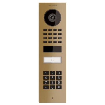 Antenos montuojamas durų skambutis Smart-ON Doorbird D1101KV su klaviatūros moduliu, žalvario spalvos.