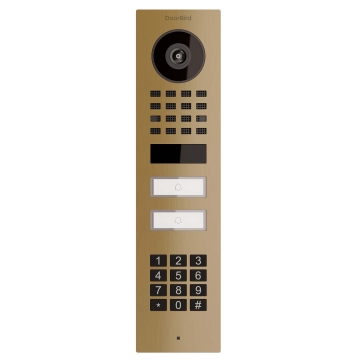 Virštinkinė domofonų sistema Smart-ON dviem vartotojams Doorbird D1102KV su klaviatūros moduliu, žalvario spalvos.