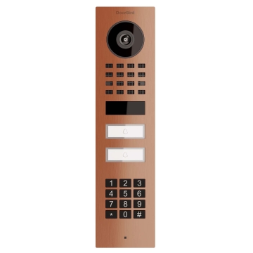 Virštinkinė domofonų sistema Smart-ON skirta dviem Doorbird D1102KV su klaviatūros moduliu, bronzos spalvos.