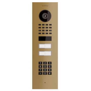 Paslėpta montavimo durų skambučio sistema Smart-IN skirta dviems Doorbird D1102KV su klaviatūros moduliu, žalvario spalvos.