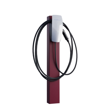 Tesla Wallbox stovo "VoltStand" su įžeminimo ankeriais, raudonos spalvos.